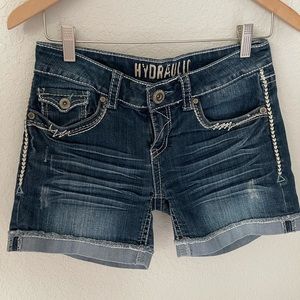 Hydraulic Juniors Shorts 7/8 Blue Denim Cut Off Medium Wash Cotton